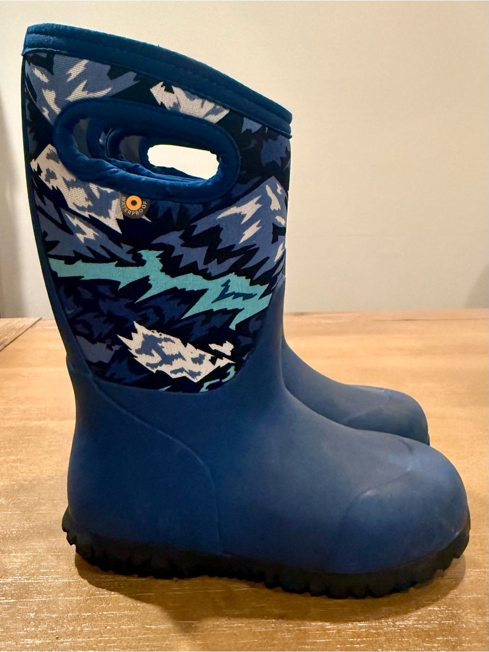 Bogs Kids York Winter Mountain Boots Waterproof Insulated Blue Patterned Size 11